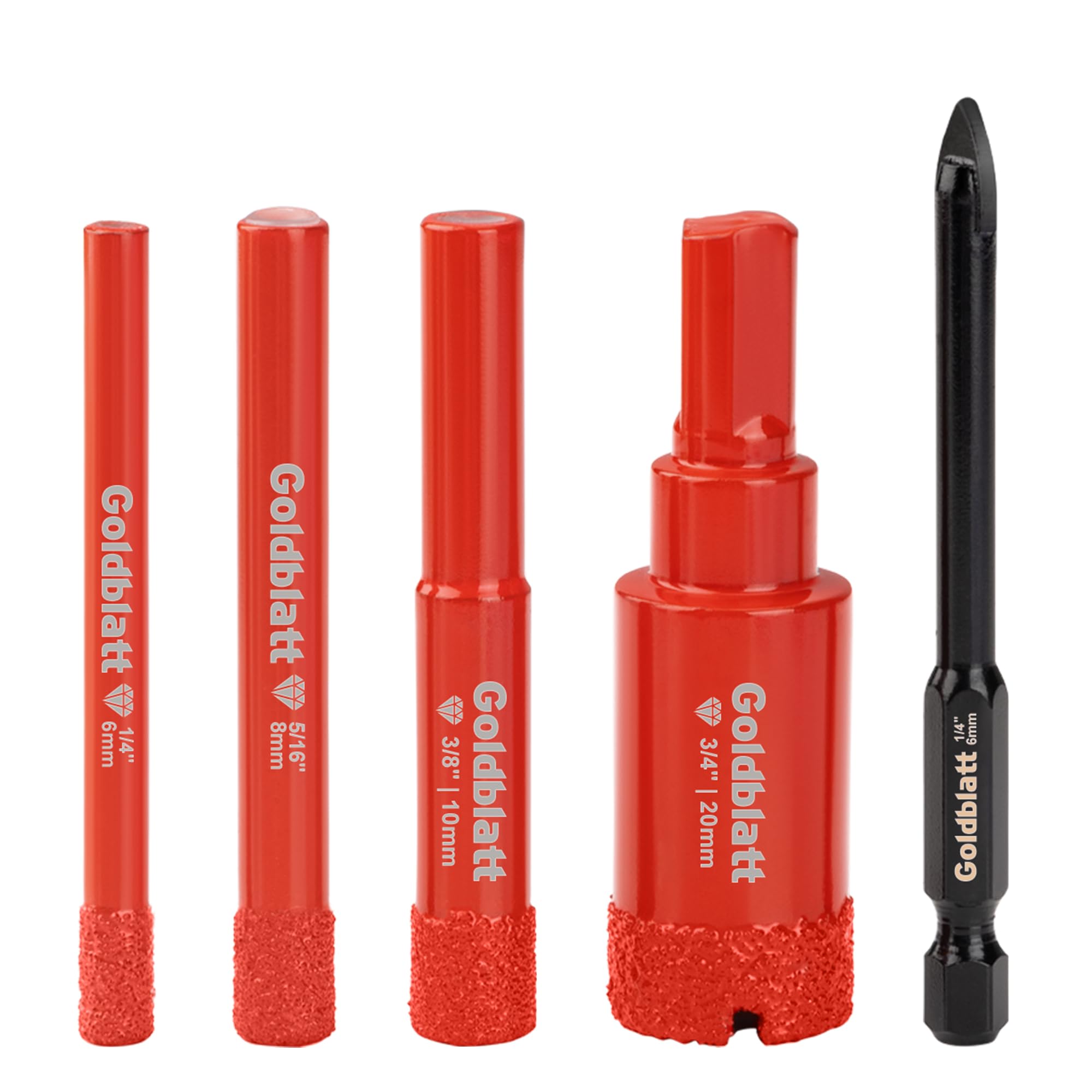 Goldblatt Diamantbohrer Fliesen Set 5 Stück mit 6/8/10/20 mm für präzises Bohren in Keramik Marmor Granit Feinsteinzeug