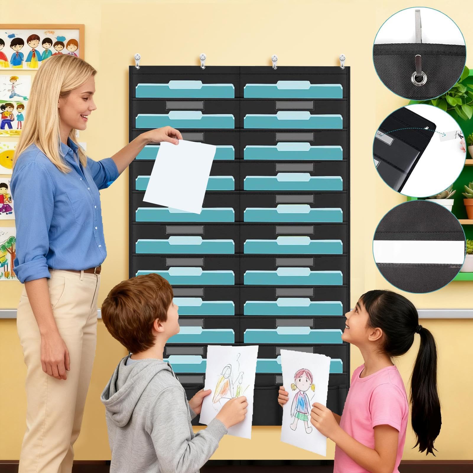 Organizador de archivos de pared - Organigrama de 20 bolsillos | Tablero de almacenamiento de pared para archivos, para puerta de aula, entrada, dormitorio, apartamento, documento, carta, factura