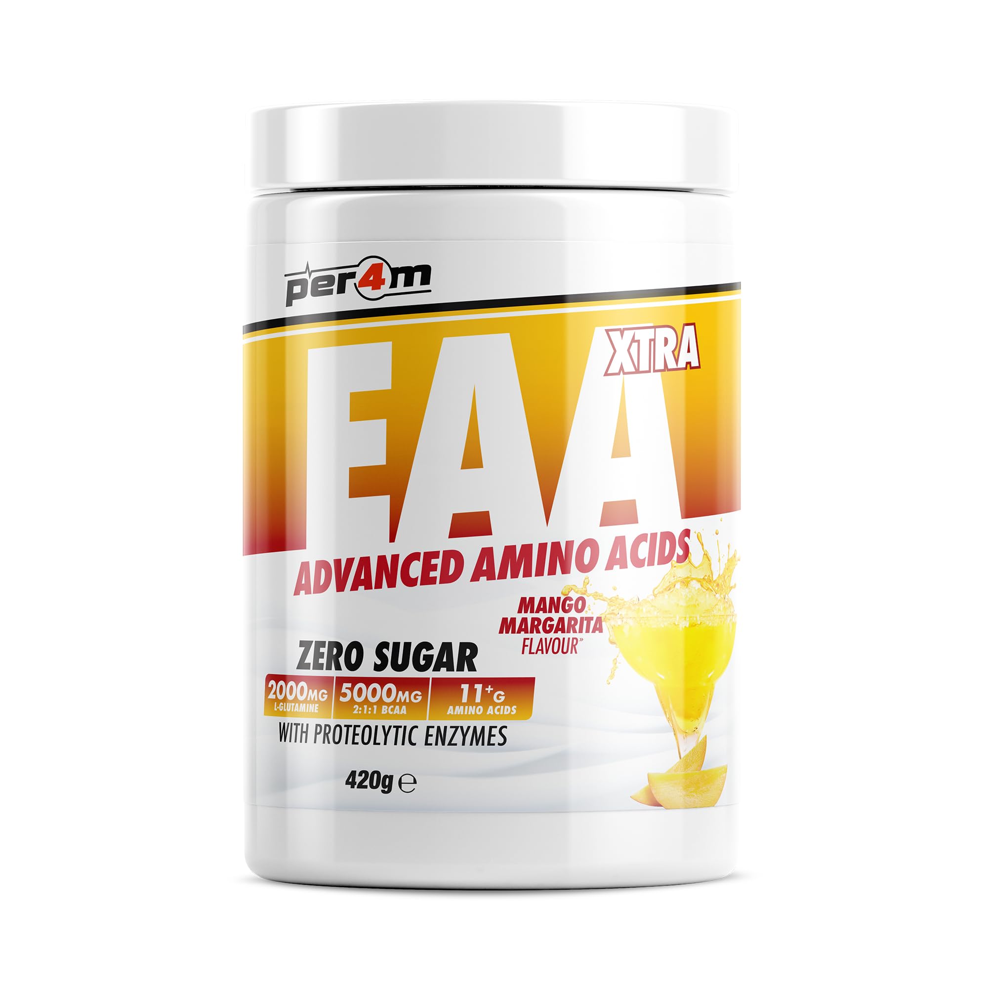 Per4m Amino Xtra, Aminoacidi Essenziali con Elettroliti, Favorisce il Recupero Muscolare, Formula Ipocalorica per i Muscoli, Integratore Intra-Workout per Sportivi Avanzati – Mango Margarita – 420g