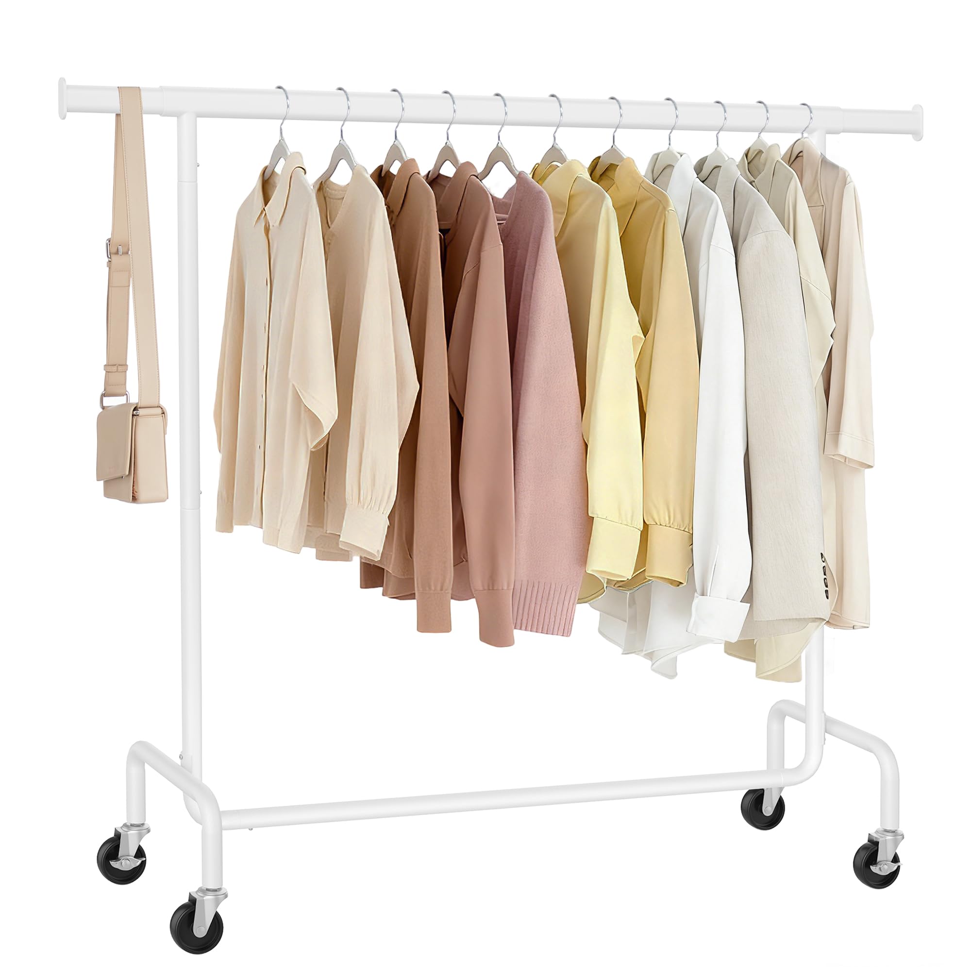 Clothes Rack on Wheels, Heavy-Duty Clothes Rail, White