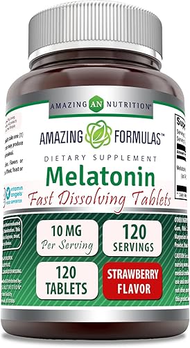 Amazing Formulas Melatonina Fast Dissolve 10 mg 120 tabletas | Sabor fresa | Sin OMG | Sin gluten | Fabricado en Estados Unidos