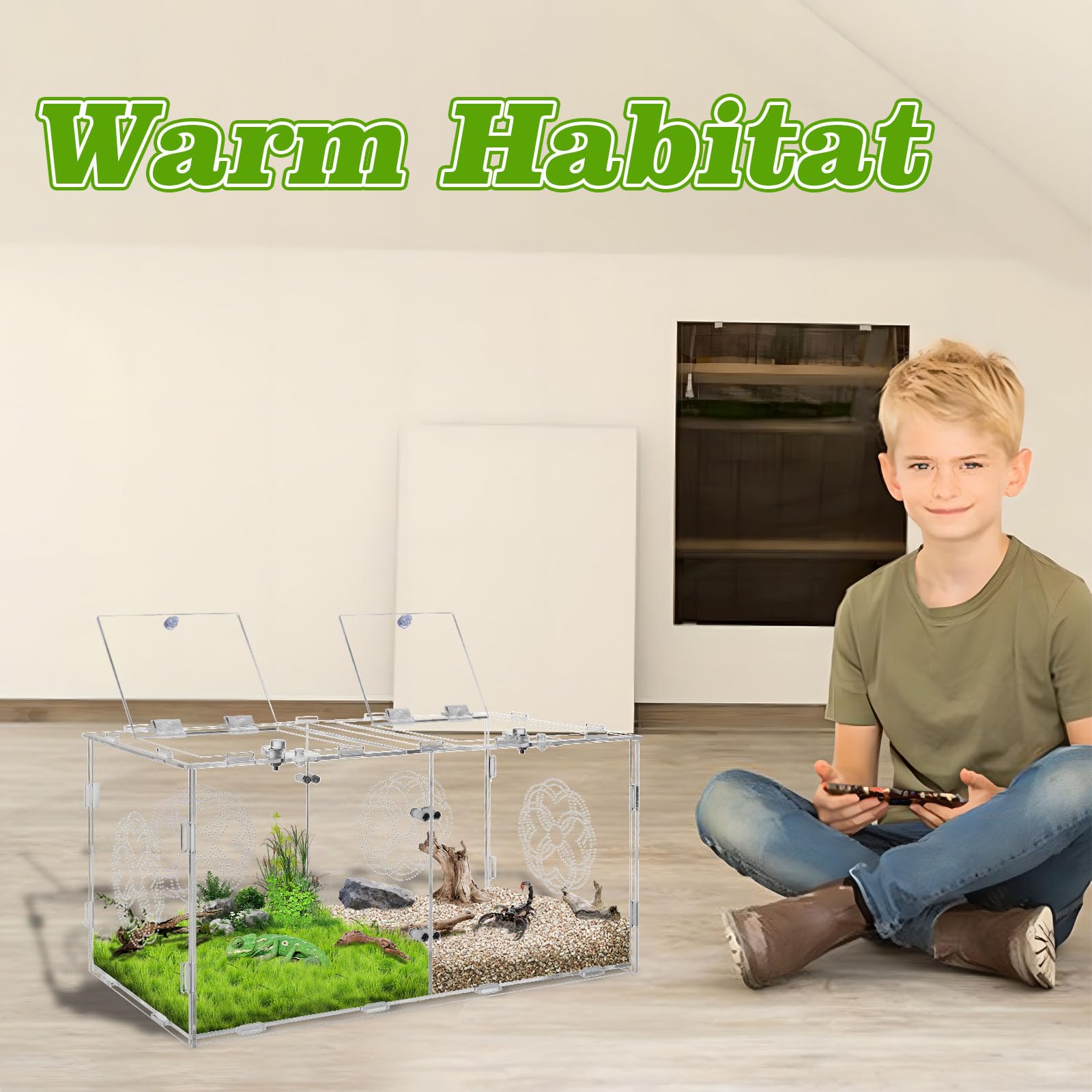 Akrylowa obudowa pająka z podwójnymi przegródkami, terrarium dla gadów, akwarium, zbiornik do hodowli gadów, pająków, węża, jaszczurki