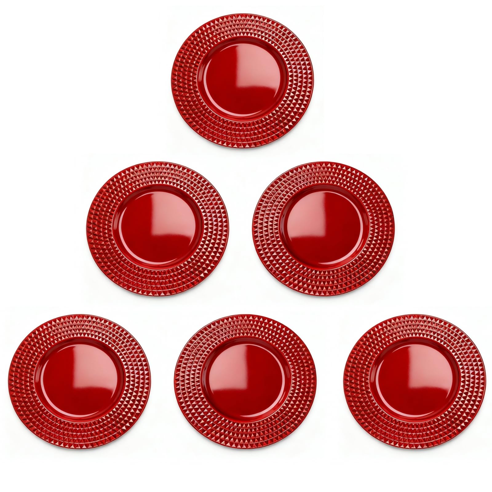 Sous-plat Élégant, Or ou Rouge, Polypropylène, 33 cm, Bordure Cloutée, Style Moderne, Lot de 4 ou 6 Pièces, pour Noël et Mariages, Réutilisable, Brillant (6, Rouge)