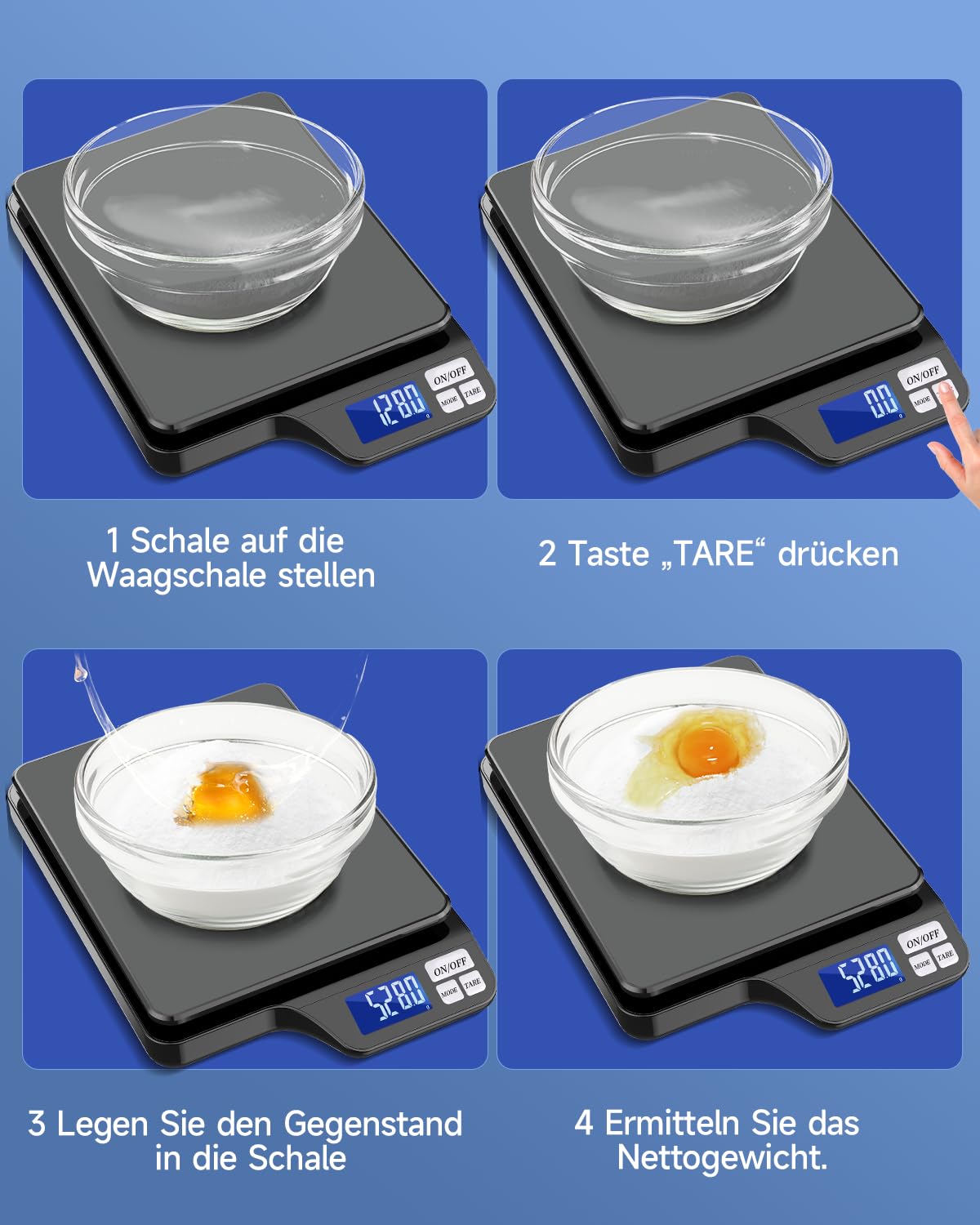 Küchenwaage Digital USB-Aufladung, 5KG/0.1g Tara Funktion, Waage küchen mit Großer Edelstahl Küchenwaage zum Backen und Kochen,Messen von Zutaten, Schmuck so weiter Abschaltautomatik,Tara-Funktion