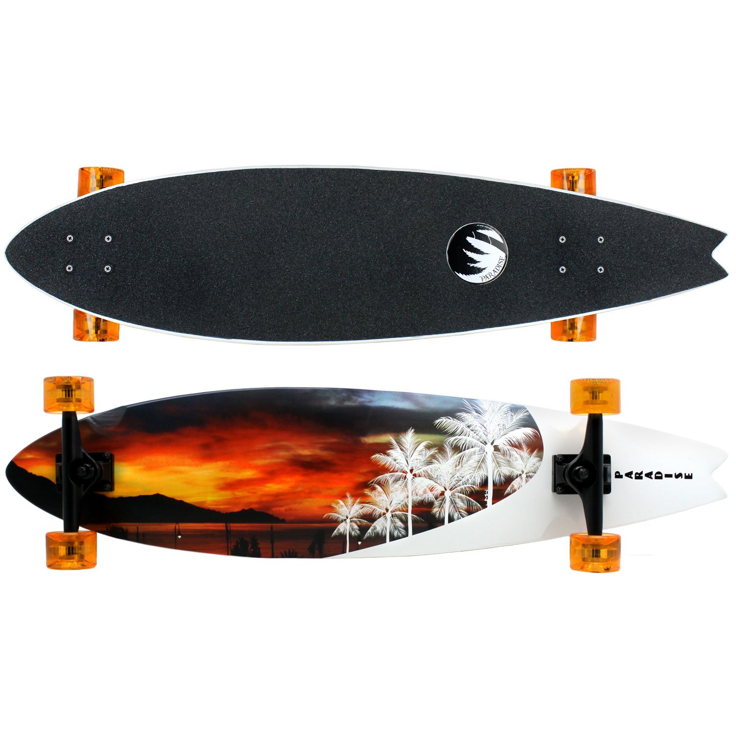 ParadiseLongboard Swallow Tail Complete Cruiser Skateboard, Sunset, 9.5" x 39.5"