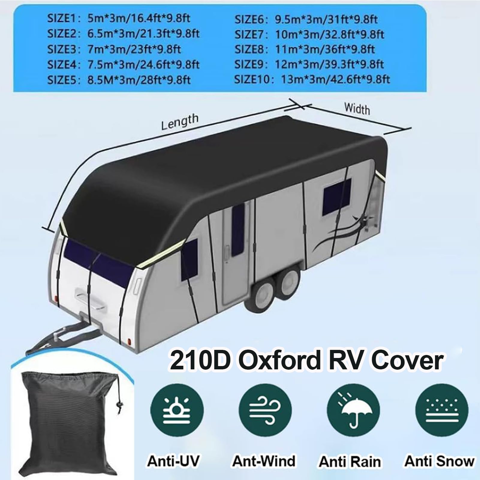 Pokrowiec na kampera, 210D Oxford Popup & Truck Camper, wodoodporna i chroniąca przed słońcem, składany, ciężki blat kampera z wysuwanymi paskami, do samochodu podróżnego, niebieski, 13 x 3,0 m