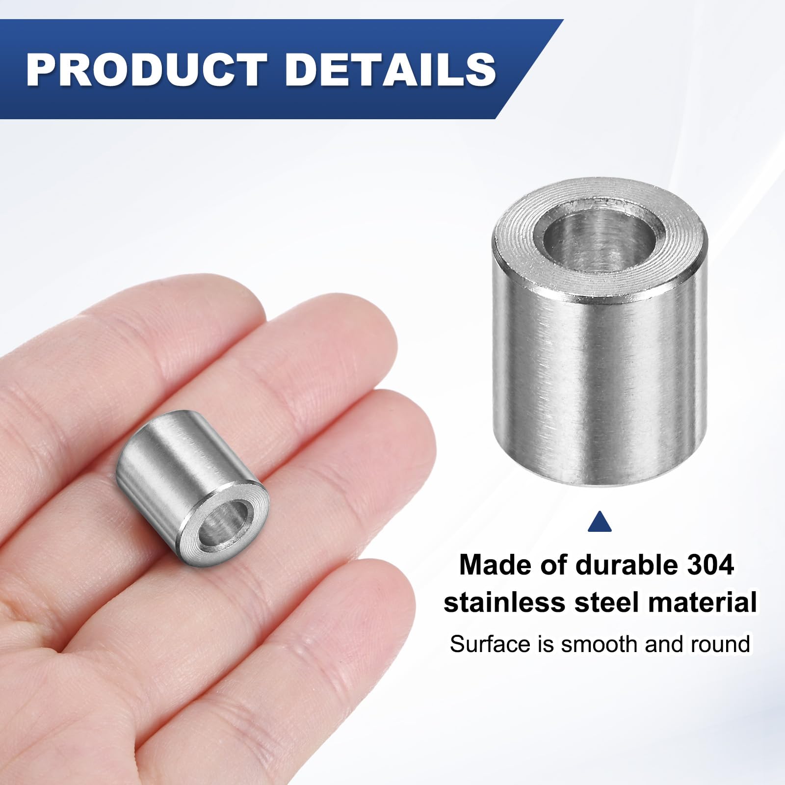 M METERXITY 8PCS M6 304 Stainless Steel Spacers 6mm ID x 12mm OD x 12mm l Metal Screw Standoff Bushing Plain Finish Round Spacer 304 Stainless Steel for Screws Bolts Silver - Image 2