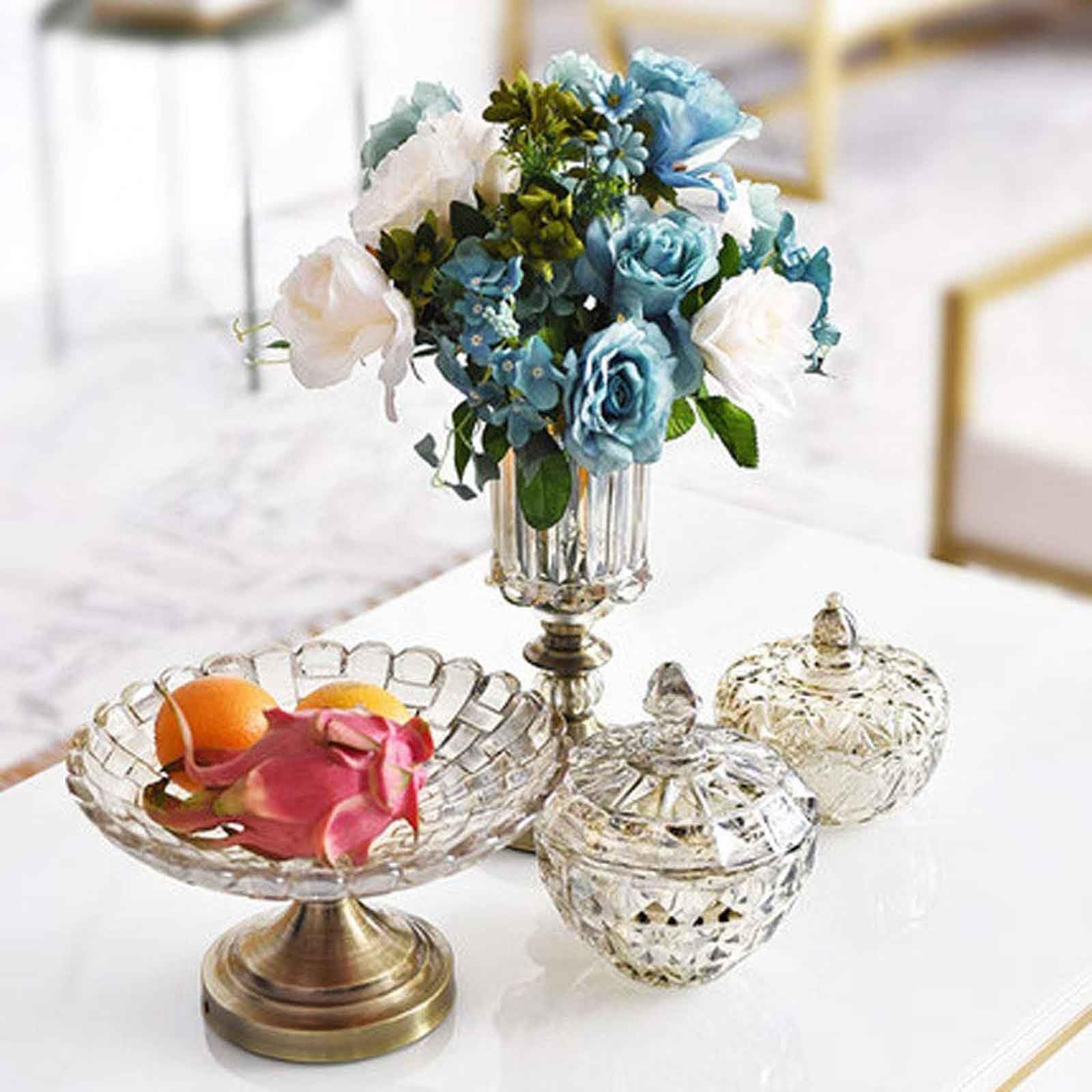 Ramo de Flores Artificiales con jarrón de Cristal, decoración para el hogar, la Oficina, la Boda, el Centro de Mesa del Comedor, bonsái de Flores Falsas