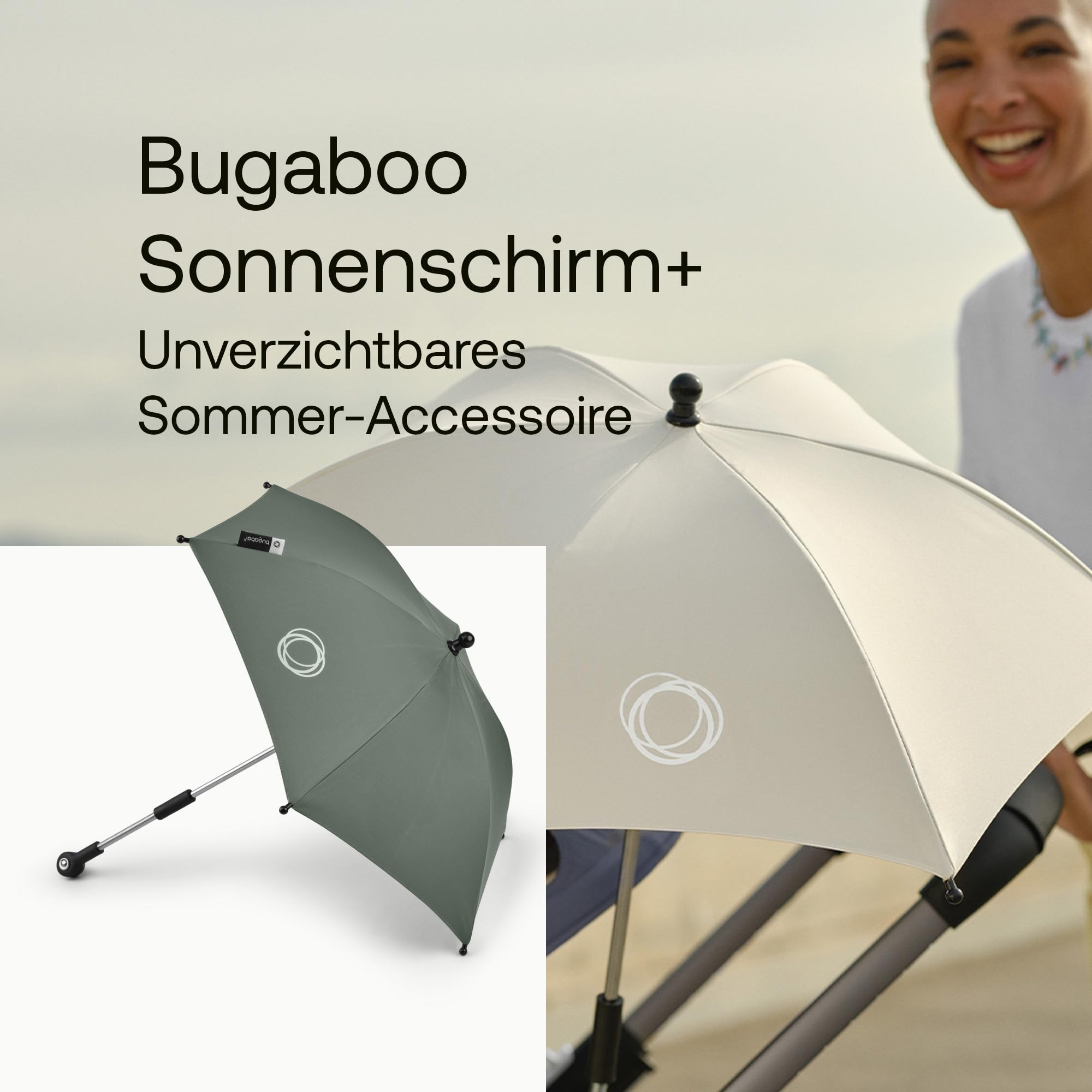Bugaboo Sonnenschirm+ kompatibel mit Bugaboo Kinderwagen UPF 50+ UV-Schutz große Schattenfläche verstellbar Forest Green