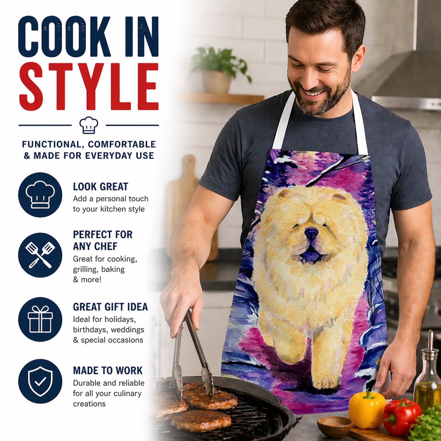 Caroline's Treasures SS1005APRON Chow Chow Delantal, grande, multicolor