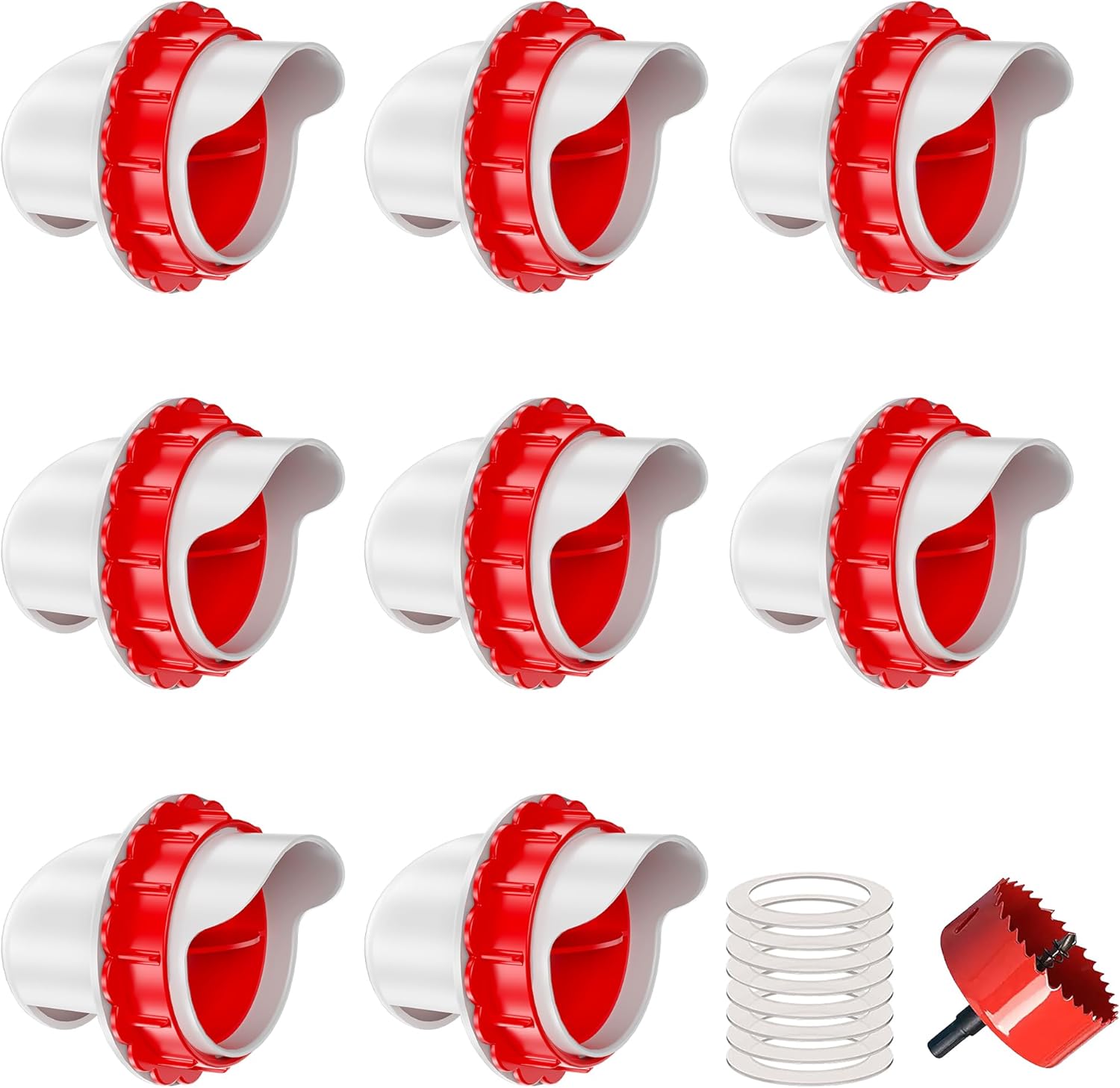 ZenxyHoC DIY No Waste Chicken Feeder: 8 Port Automatic Poultry Feeder Kit with Hole Saw for Buckets & Troughs, Red