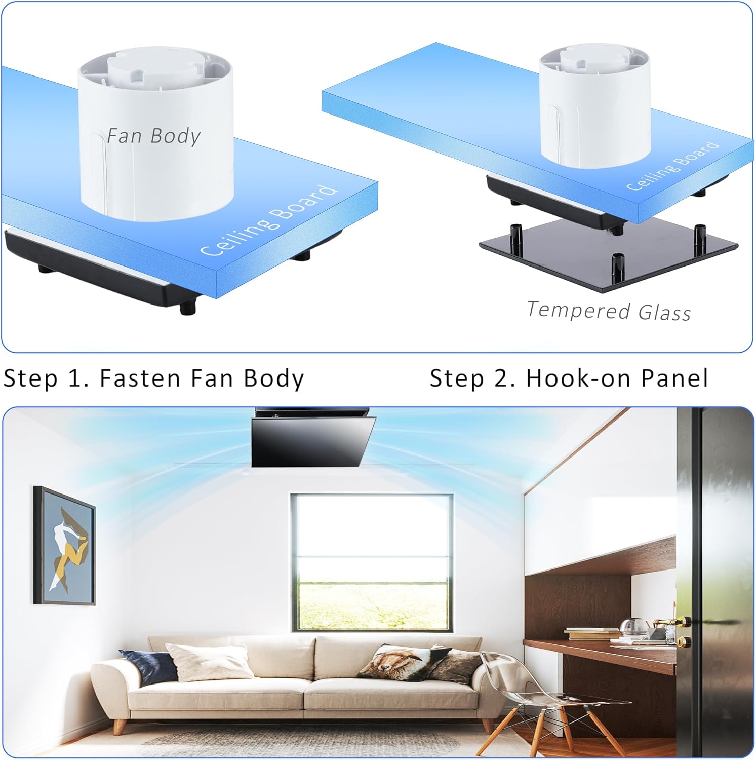 Upgraded Glass Panel, 4inch Window Wall Extractor Fan, Exhaust Fan, Ventilation Fan w/Check Valve, US Cord, Button Switch for Kitchen, Toilet, Garage, Attics
