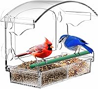 BPYOT Clear Acrylic Window Bird Feeder: 5 Strong Suction Cups, Detachable Tray, Crystal Clear Bird Viewing