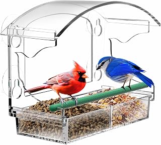 BPYOT Clear Acrylic Window Bird Feeder: 5 Strong Suction Cups, Detachable Tray, Crystal Clear Bird Viewing