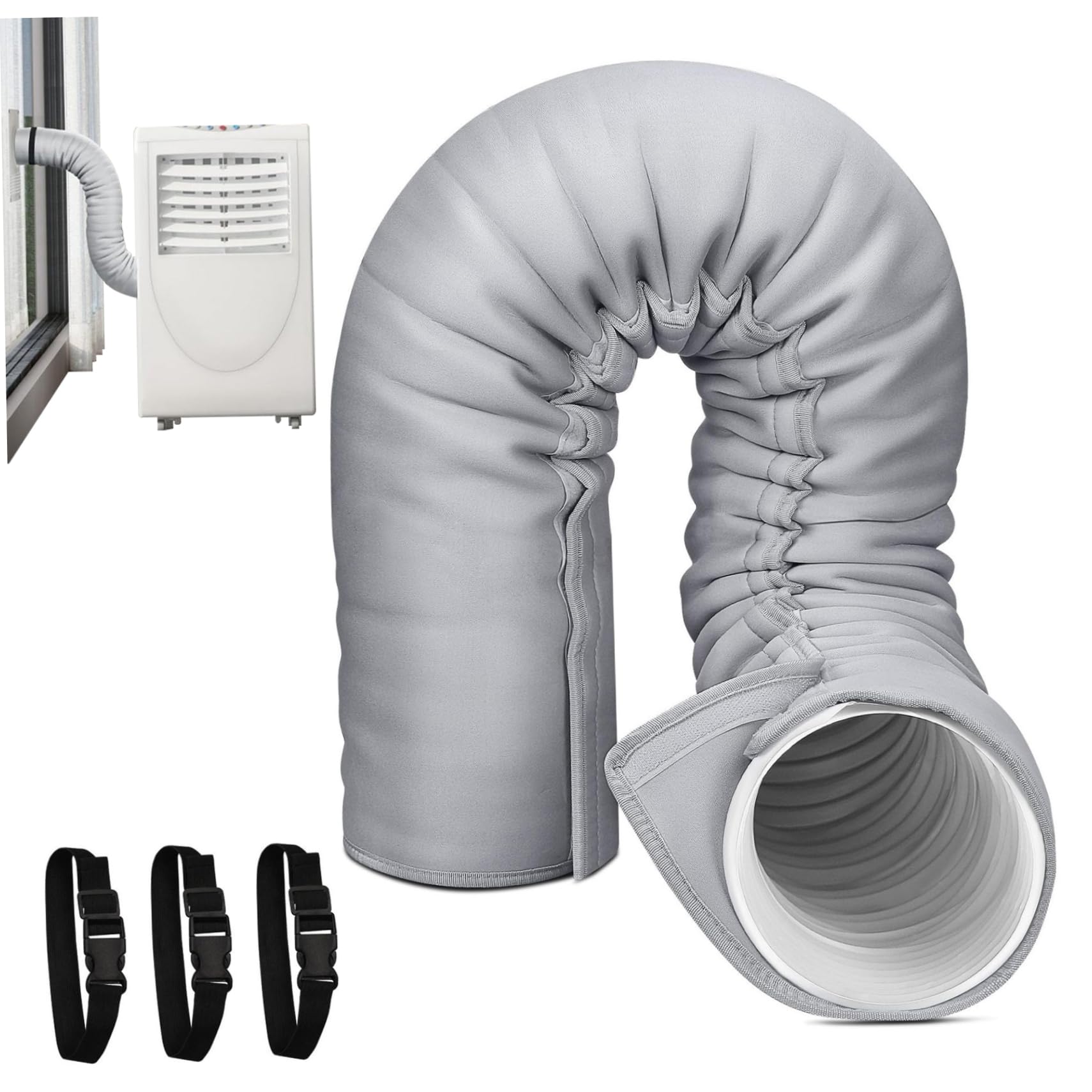 Air Conditioner Insulation, Portable Duct Insulation Wrap with 3 Adjustable Straps, Energy Saving & Easy to Install for 5 & 5.9 Inch Diameter Exhaust Hose Portable Ac Hose