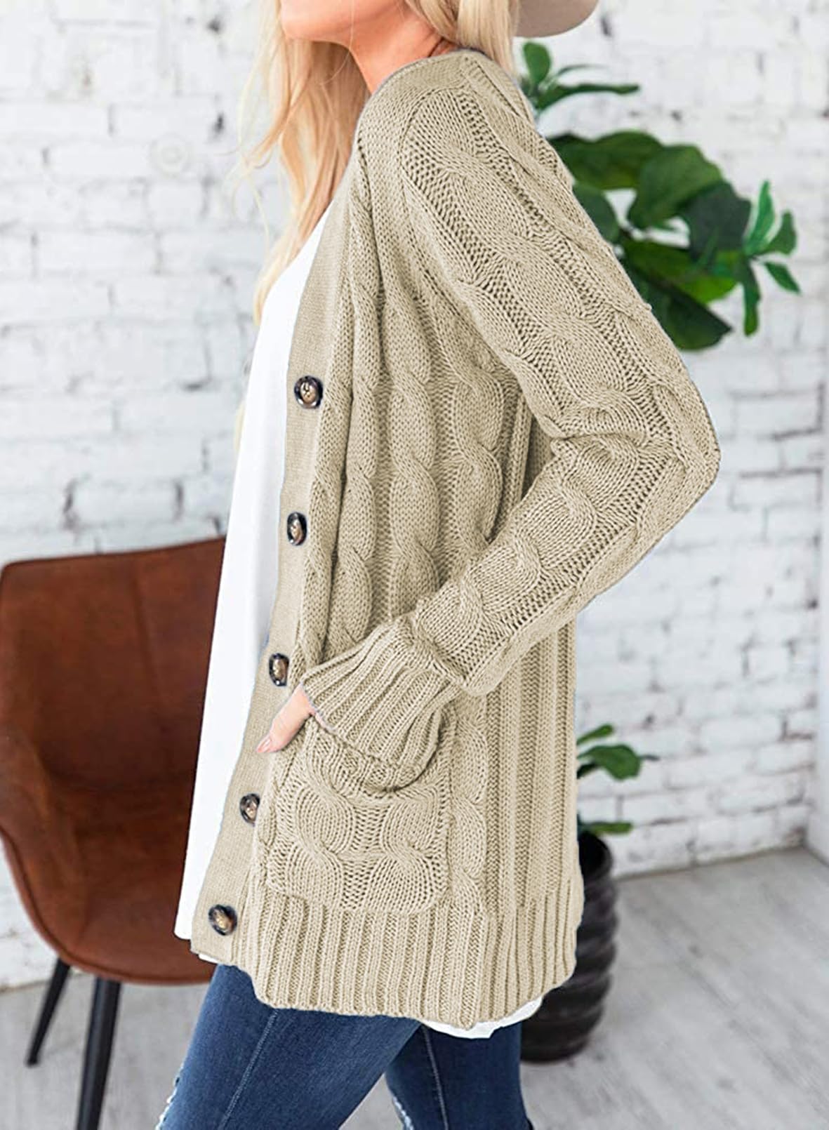 Uusollecy Cárdigan de Manga Larga para Mujer, para otoño e Invierno, Informal, con Botones, Tallas