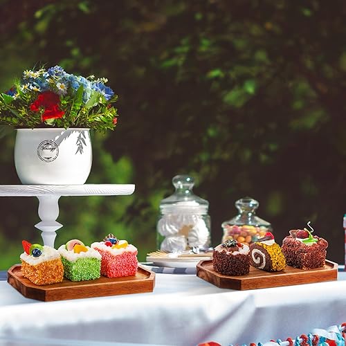 Miniatura 6 de Dandat Paquete de 12 platos de madera de acacia a granel, bandeja rústica de 10 x 5 pulgadas, bandeja rectangular de charcutería, plato de queso