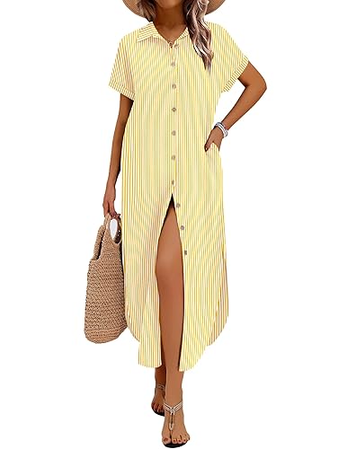 Zeagoo Womens Summer Casual Short Sleeve Button Down Long Shirt