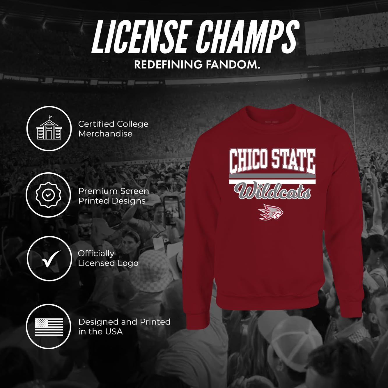 License Champs Crewneck Sweatshirt | Official College NCAA Game Day Merch | Mens Womens | Bar Logo