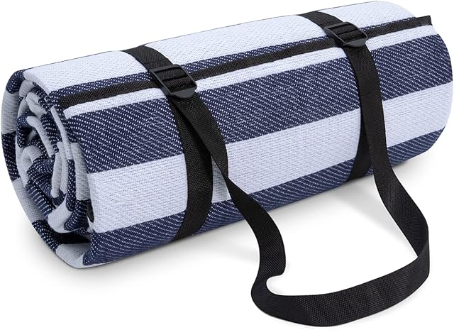 Paco Home Koc Piknikowy Koc Kempingowy XXL Pla Koc Piknikowy Wodoodporny Z Uchwytem Lekki Kompaktowy Izolowany, Kolor:Blau-Wei 1, Rozmiar:150x200cm