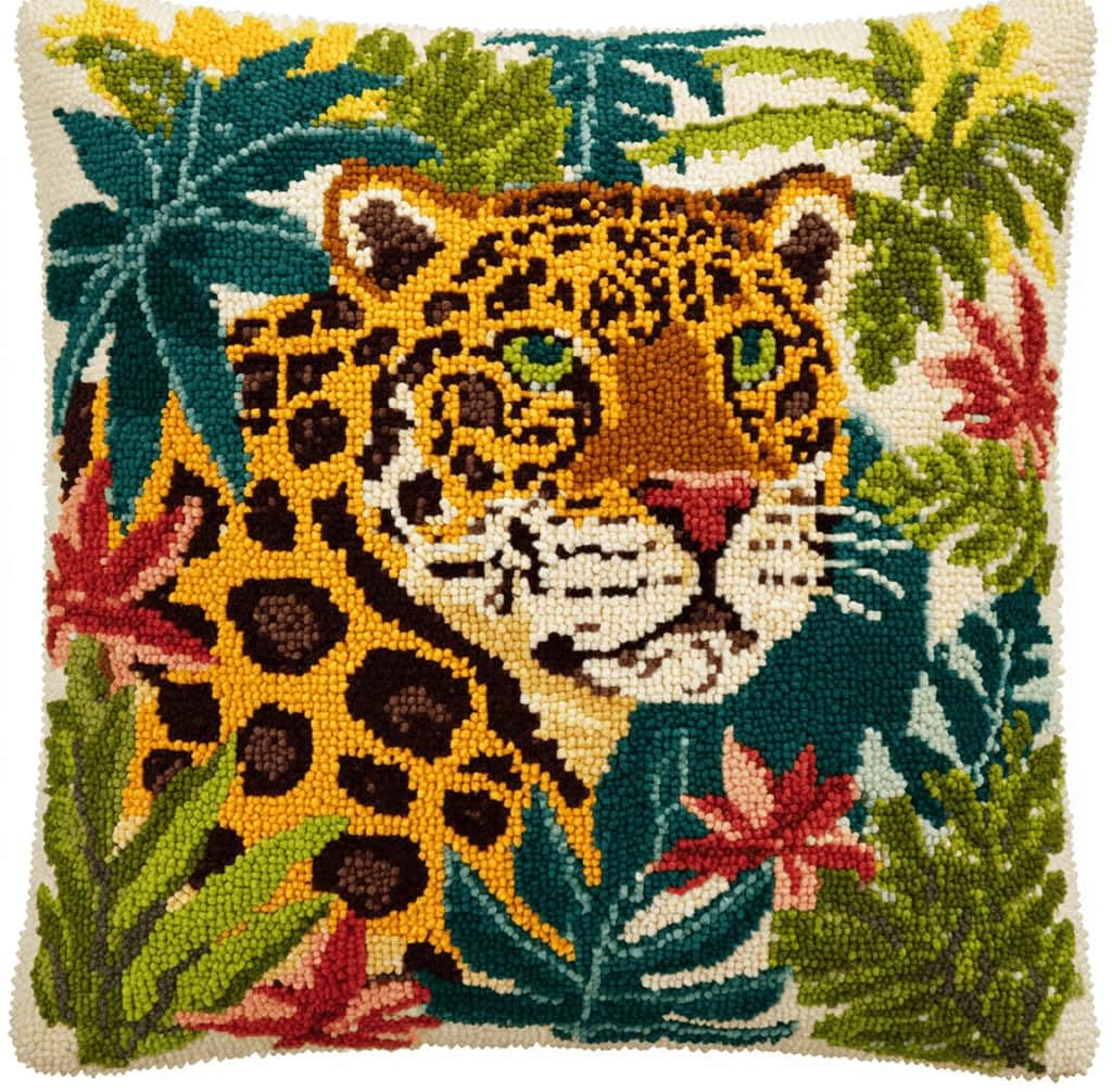 Kitquiver Latch Hook Kits for Adults Beginners-Jungle Leopard Pre-Printed Mesh Latch Hook Rug Kits Craft Cushion Set for Home Sofa Decoration 17X17 in. DIY Gift for Mom
