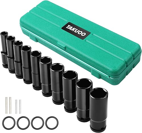 Juego de llaves de impacto de 10 piezas de 1/2 pulgada de 10, 12, 13, 14, 15, 17, 19, 21, 22, 0.945 in.