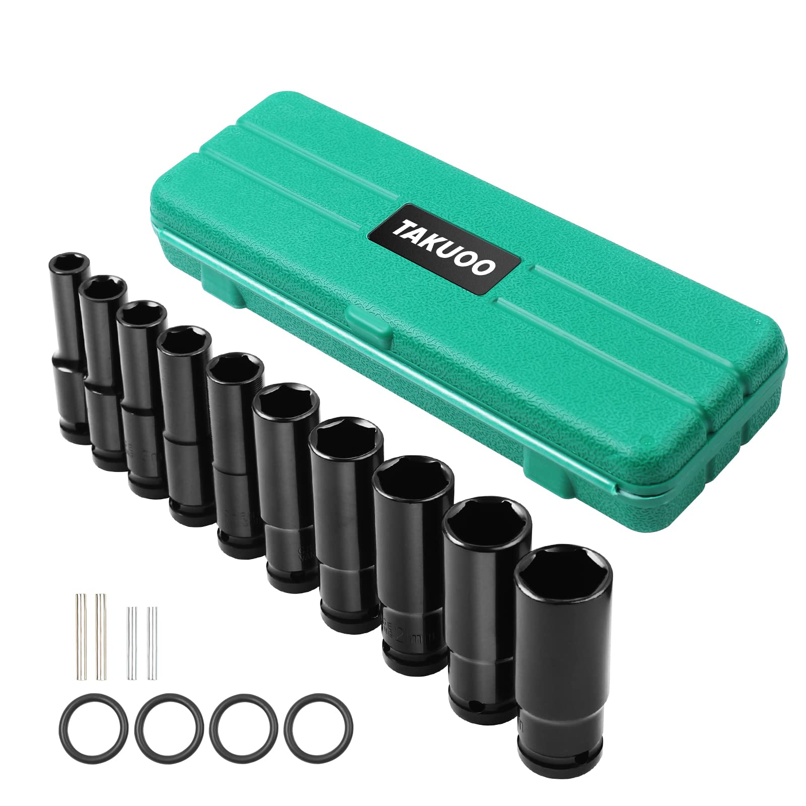 Takuoo 10pcs 1/2" Impact Socket Set 10, 11, 12, 13, 14, 15, 17, 19, 21, 22, 24mm.