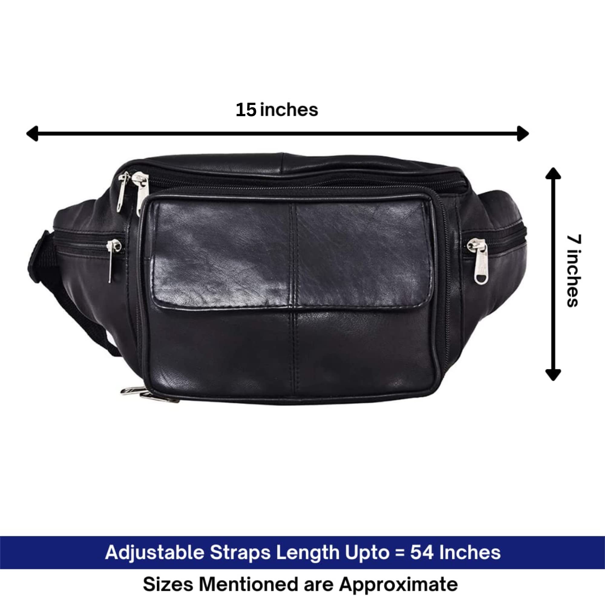 Liberty Leather Torba biodrowa, wiele kieszeni, do użytku na zewnątrz, w podróży, regulowany pasek biodrowy, do chodzenia, jazdy na rowerze, biegania, moda, Czarny, Jeden rozmiar, 515
