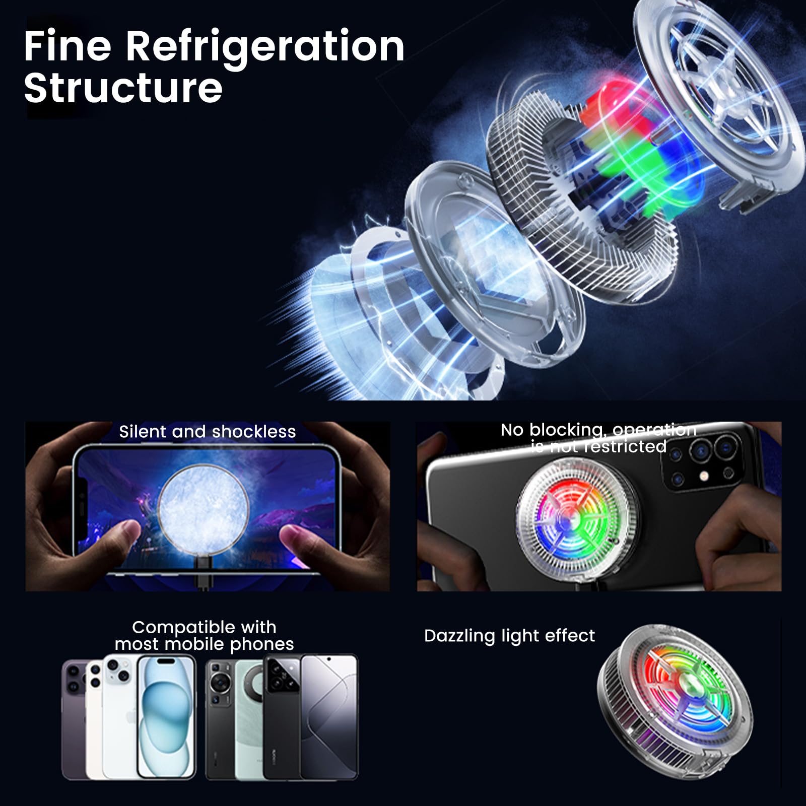Raffreddatore per telefono, ventola magnetica piccola USB S1 ICE per il gioco, radiatore RGB per cellulare a semiconduttore per cellulare iPhone iPad PS5 Gamer Influencer Tiktok Live Streaming