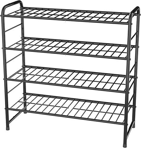 Miniatura 8 de Zapatero apilable de 4 niveles organizador de zapatos expandible y ajustable estante de almacenamiento de alta capacidad rejilla de alambre azul gris