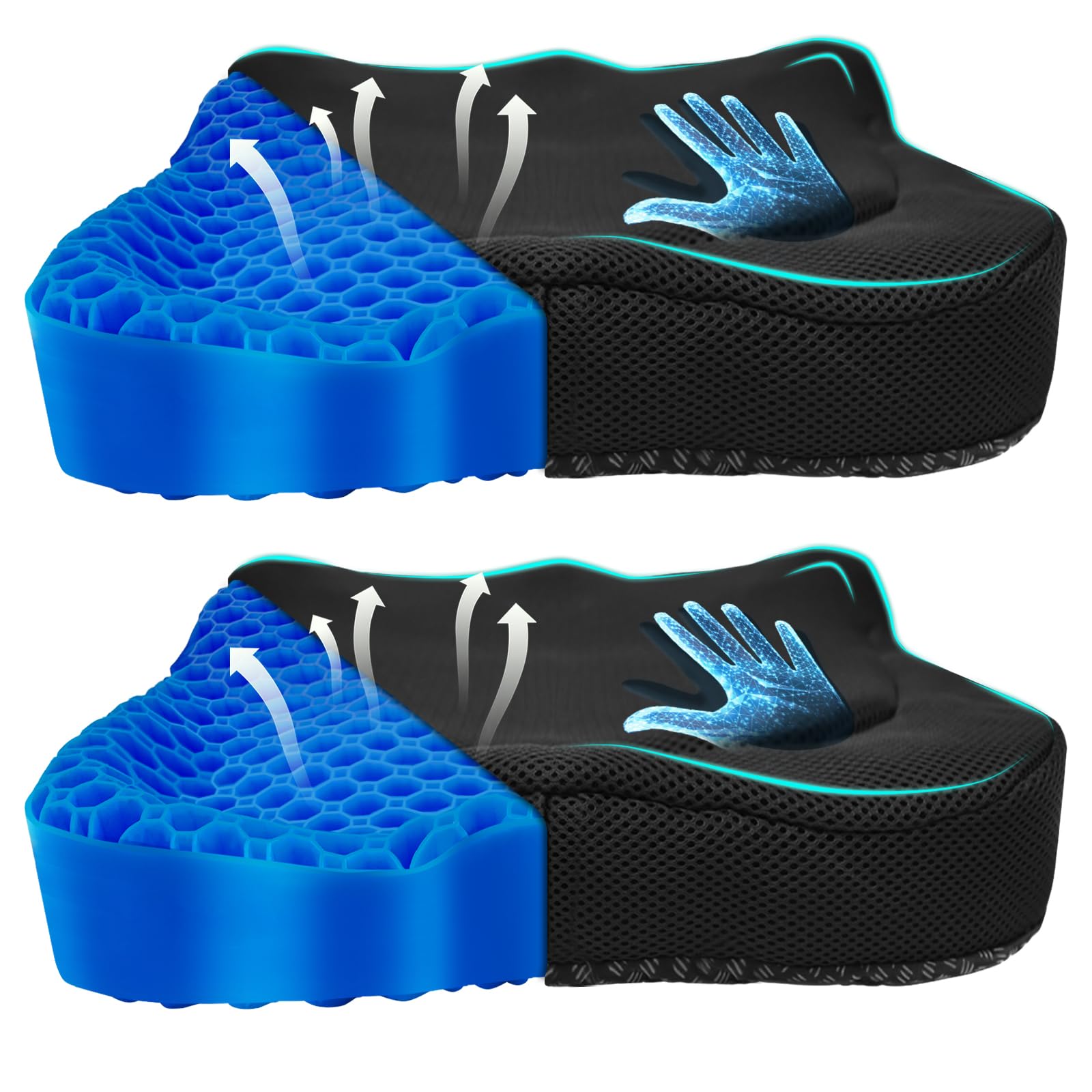 Cooling Gel Seat Cushion, Thickened Big Breathable Honeycomb Design Absorbs Pressure Points Gel Cushion with Anti-Slip Cover Cooling Seat Cushion for Office Chair Home Car Seat Cushion for Wheelchair