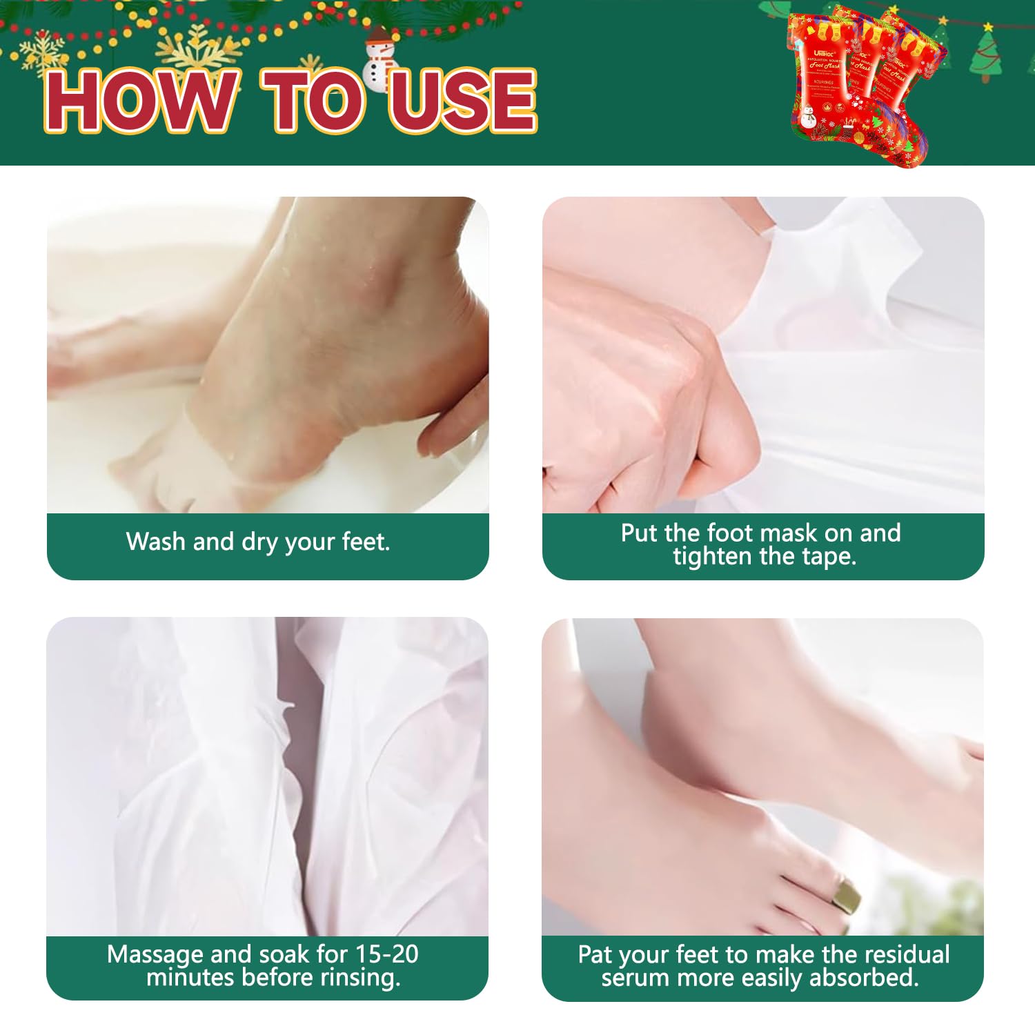5 Paia Maschera Piedi Natale, Maschera Idratante Piedi, Maschera Piedi Esfoliante E Idratante, Rimuove Efficacemente i Calli e Ammorbidisce le Cuticole, Rendendo la Pelle Più Liscia