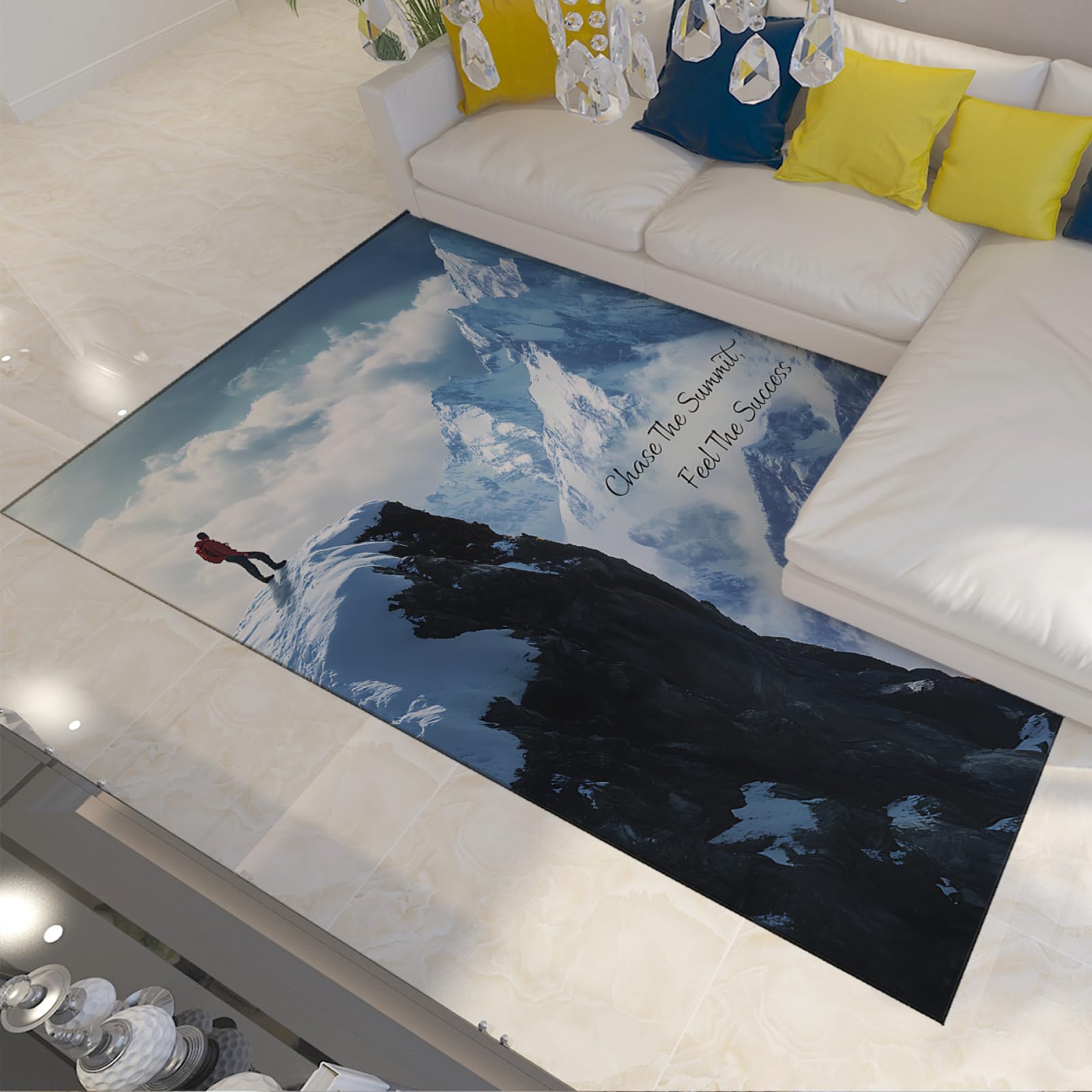 Tapis paysage montagne d'hiver neige avec motif escalade 160x230cm