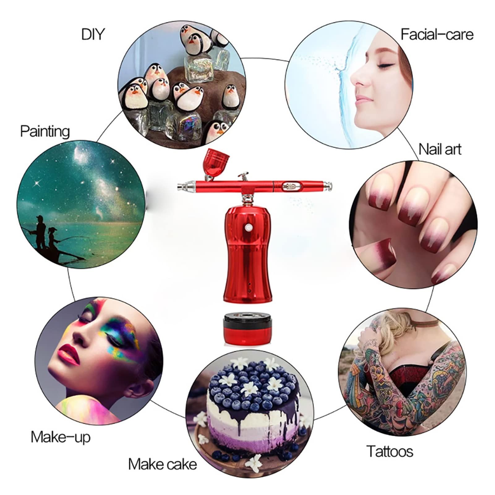 Rozpylacz farby, Łatwy stosować Airbrush z zestawem do sprężarki Cordless Electric Mini High Power Dual Action Paska powietrza Duża pojemność Puchar atramentowy Pistolet(HB08 Red A)