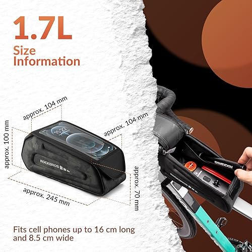 Miniatura 6 de ROCKBROS Bolsa para Bicicleta Soporte para Teléfono Bolsa de Accesorios para Bicicleta, Bolsa EVA Impermeable Portateléfonos para Bicicleta Tubo