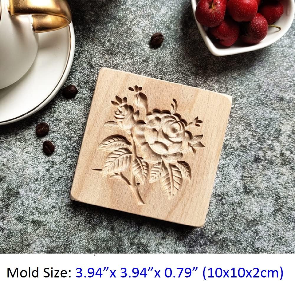 6Pcs Wooden Cookie Molds Carved Wooden Cookie Mold Baking Flower Rose Cookie Mold Wooden Kitchen Cookie Cutter Biscuit Embossing Press Molds DIY Baking Tools (6Pcs Flower Set)…