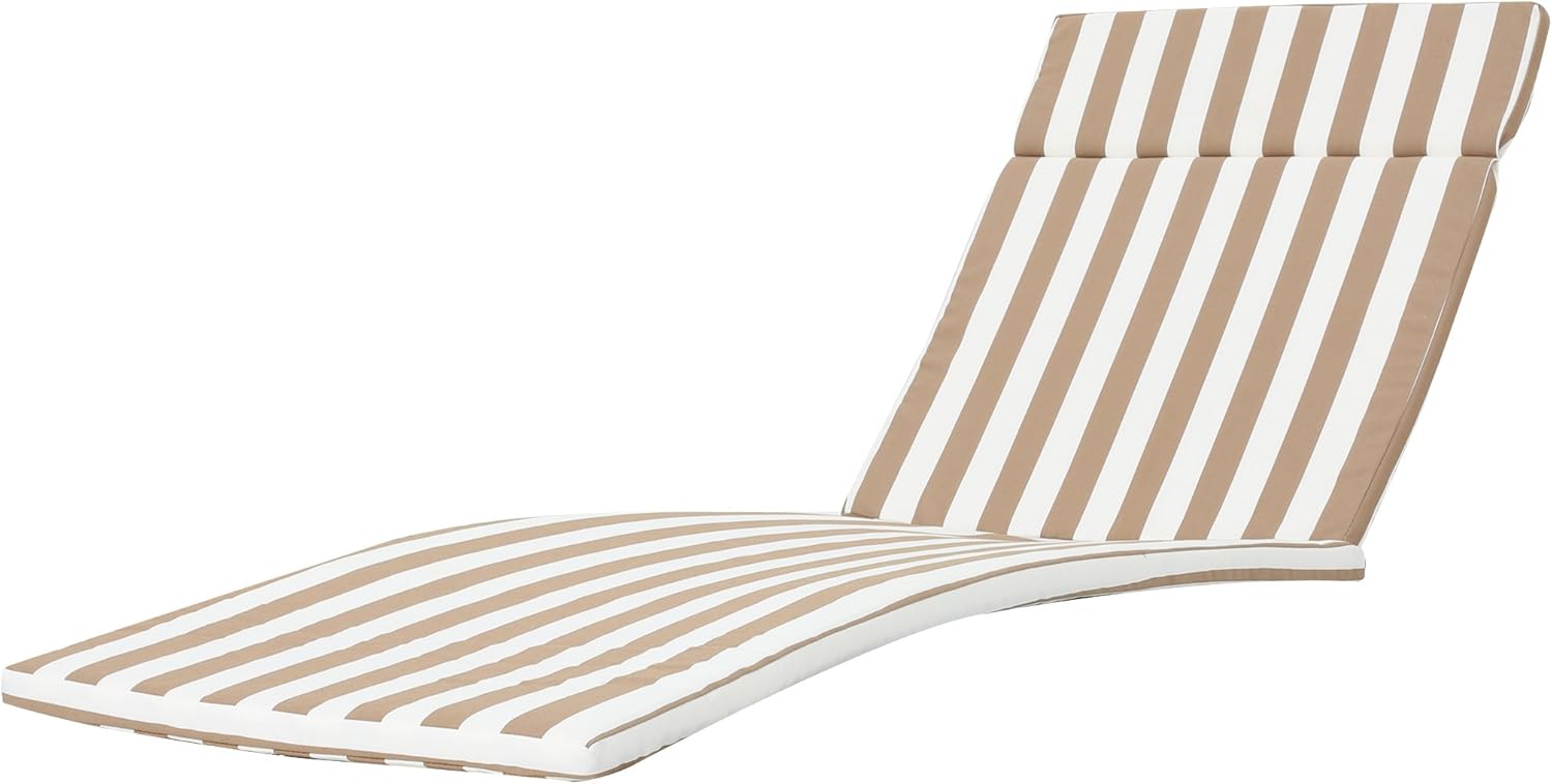 Christopher Knight Home Salem Outdoor Water Resistant Chaise Lounge Cushion, Brown And White Stripes, 79.25" L x 27.50" W x 1.50" H