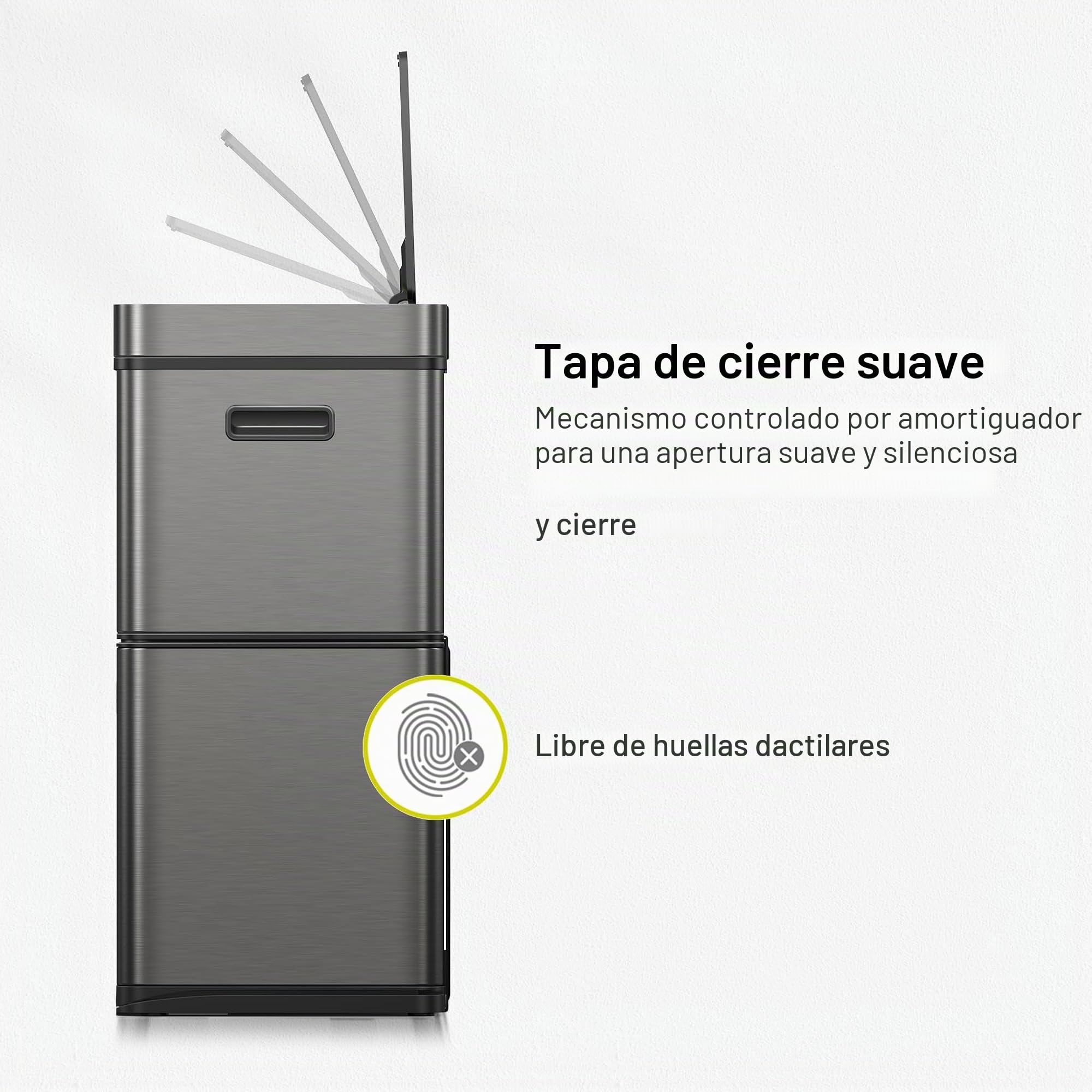 EKO Mirage Plus - Sistema de separación de basura con 3 compartimentos, 2 x 15 L y 30 L, con sensor, 3 cubos interiores de plástico, cubo de basura automático con tapa, cubo de basura grande para