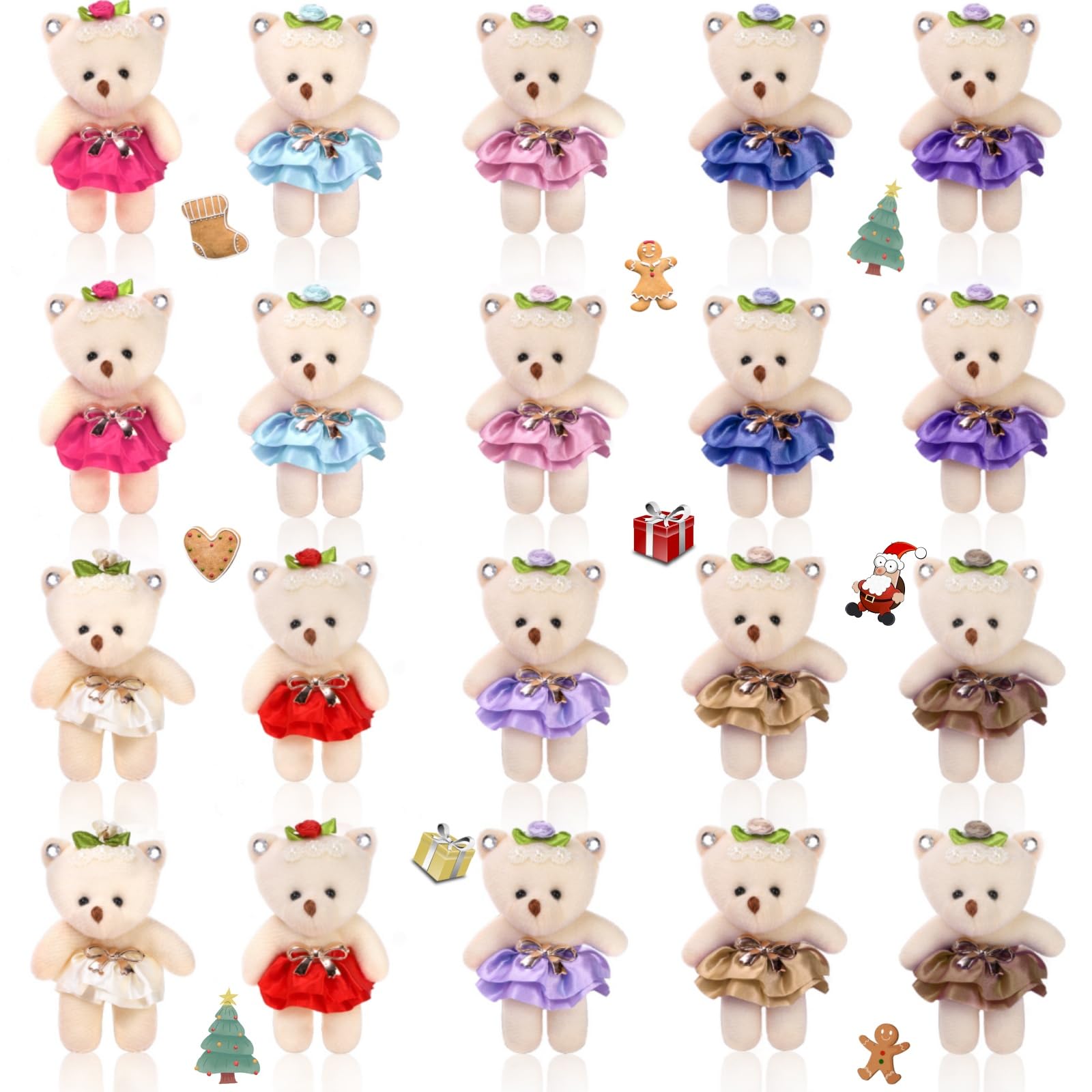 20 Pieces Plush Bears, 4.4 Inch Stuffed Bear Bulk, Multicolor Soft Bears for DIY Keychain, Birthday, Wedding, Party Favors, Halloween Decorations