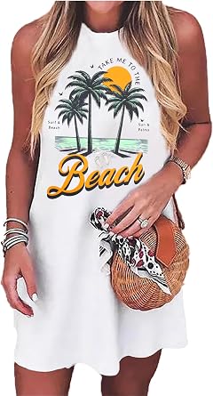Summer Dresses for Women Beach Dress Sun Dresses Vacation Dresses Hawaiian Tank Dress Causal Mini Sundress