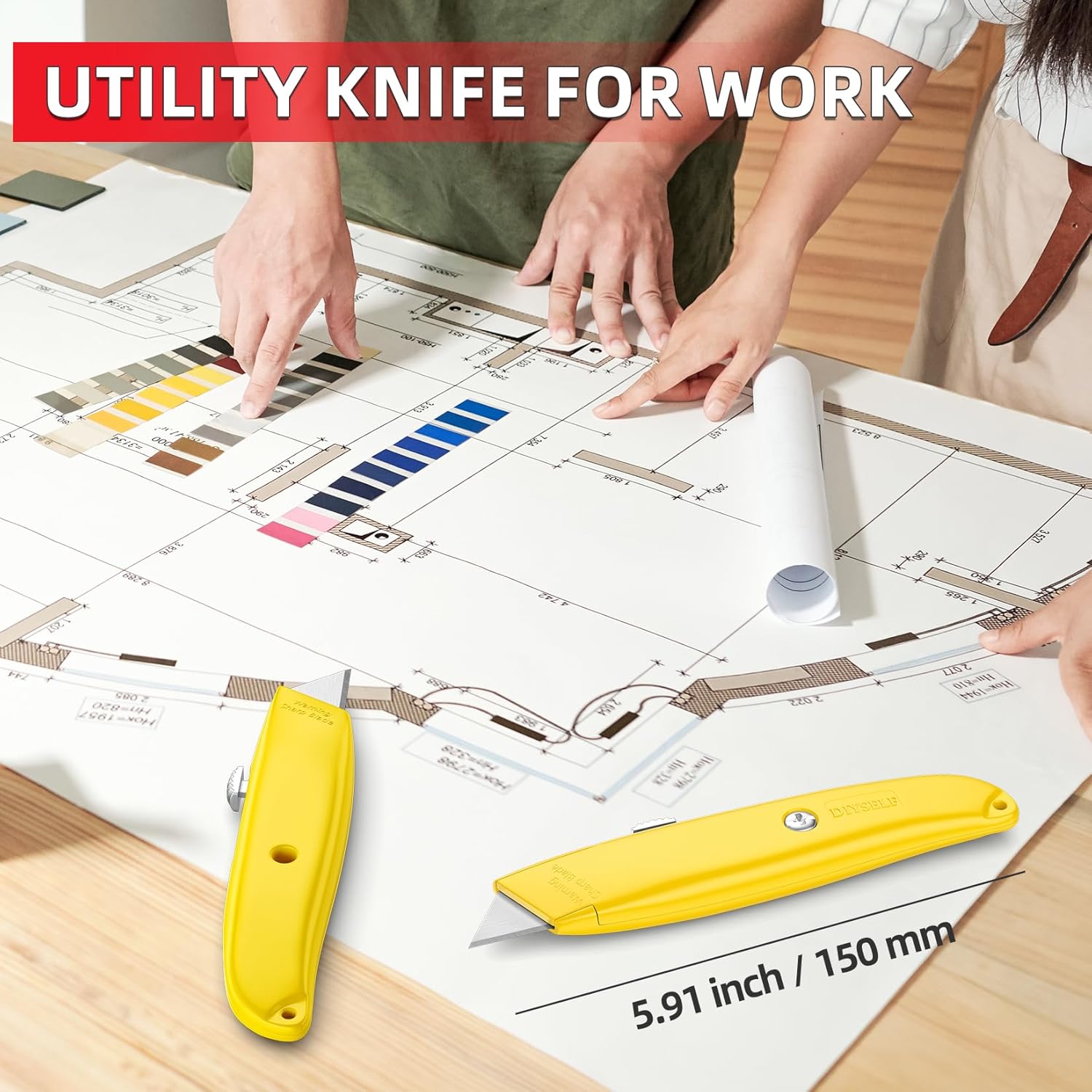 DIYSELF Utility Knife, 20 Pack Heavy Duty Box Cutter Retractable, Box Cutter Knife, Box Opener, Cardboard Cutter, Utility Knives for Garage, Home and Office, PVC Pipe Cutter (Yellow)