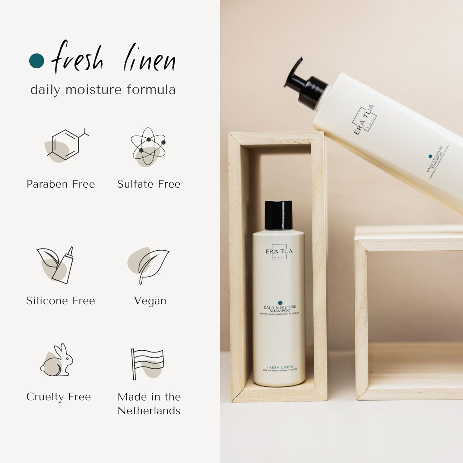 Fresh Linen Daily Moisture Shampoo| Dutch Made & Formulated Moisture Repairing Shampoo for Dry and Damaged Hair | Scent of Bergamot, Jasmine & Rose | 250 ml - Image 5