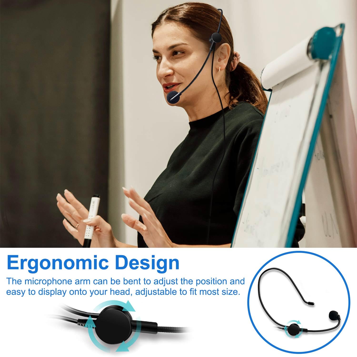 Kinizuxi Hands Free Microphone Headset Mic,Flexible Wired Boom for Voice Amplifier, 3.5mm Connector Jack Headset Microphone for Singing,Speaking,Teachers,Coaches,Presentations, Seniors and More