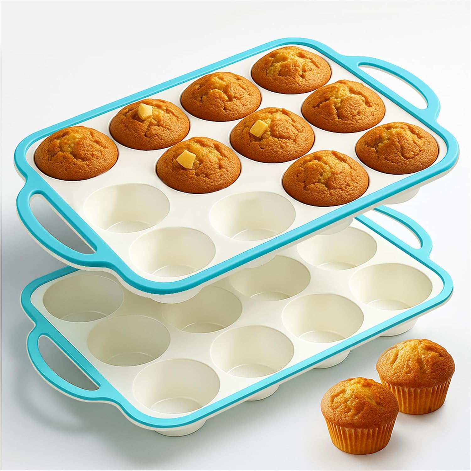 Silicone Muffin Pans for Baking 2 Pack 2 6 Inch with Metal Reinforced Frame Regular Size Nonstick Cupcake