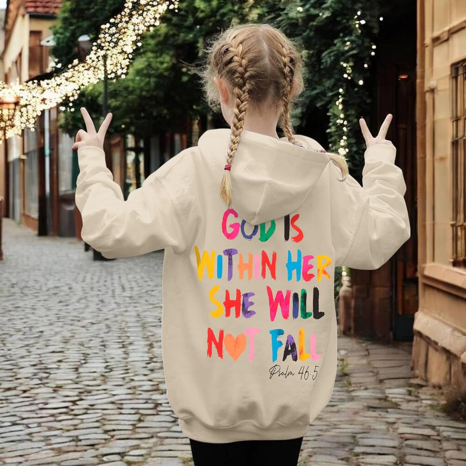 God is Within Her She Will Not Fall Hoodies for Girls Christian Jesus Sweatshirt Religious Bible Verse Preppy Top - Image 2