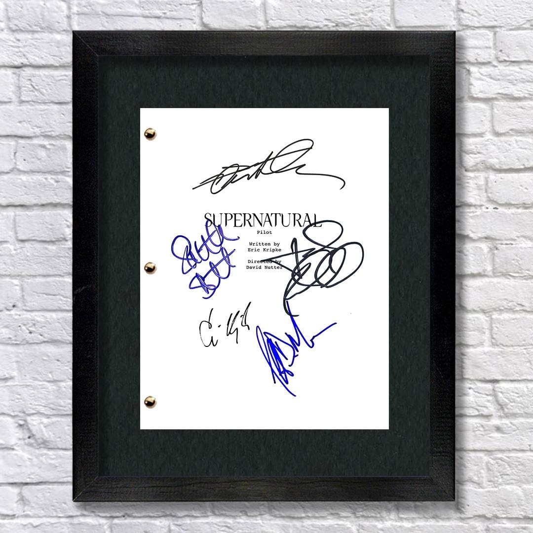 Supernatural TV Show Cast Autographed Signed Reprint 8.5x11 Script Framed 13x15 Jensen Ackles Jared Padalecki Misha Collins Jeffrey Dean Morgan