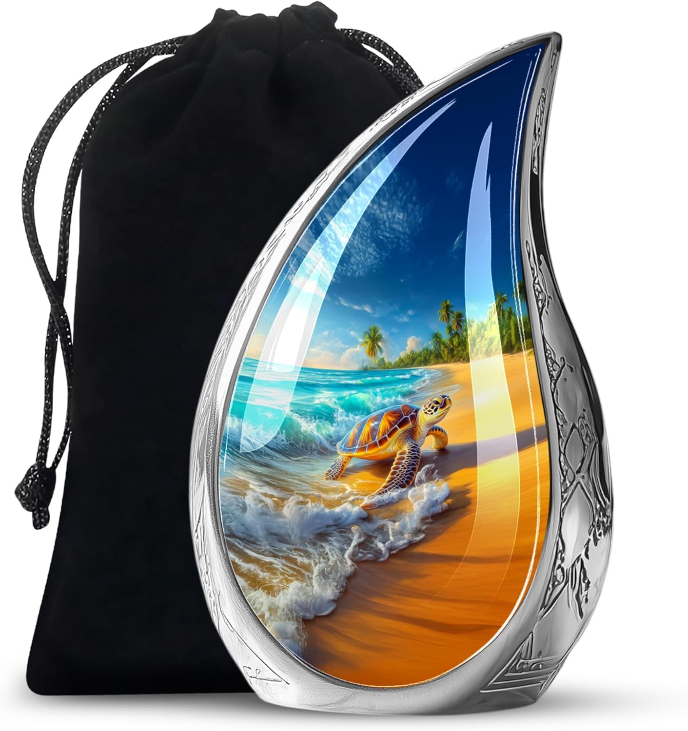 Teardrop Turtle Beach Urn for Human Ashes - Memorial Urns for Human Ashes - Ocean Turtle Urns for Adult Male and Female - Large Decorative Urn for Handmade 10inch