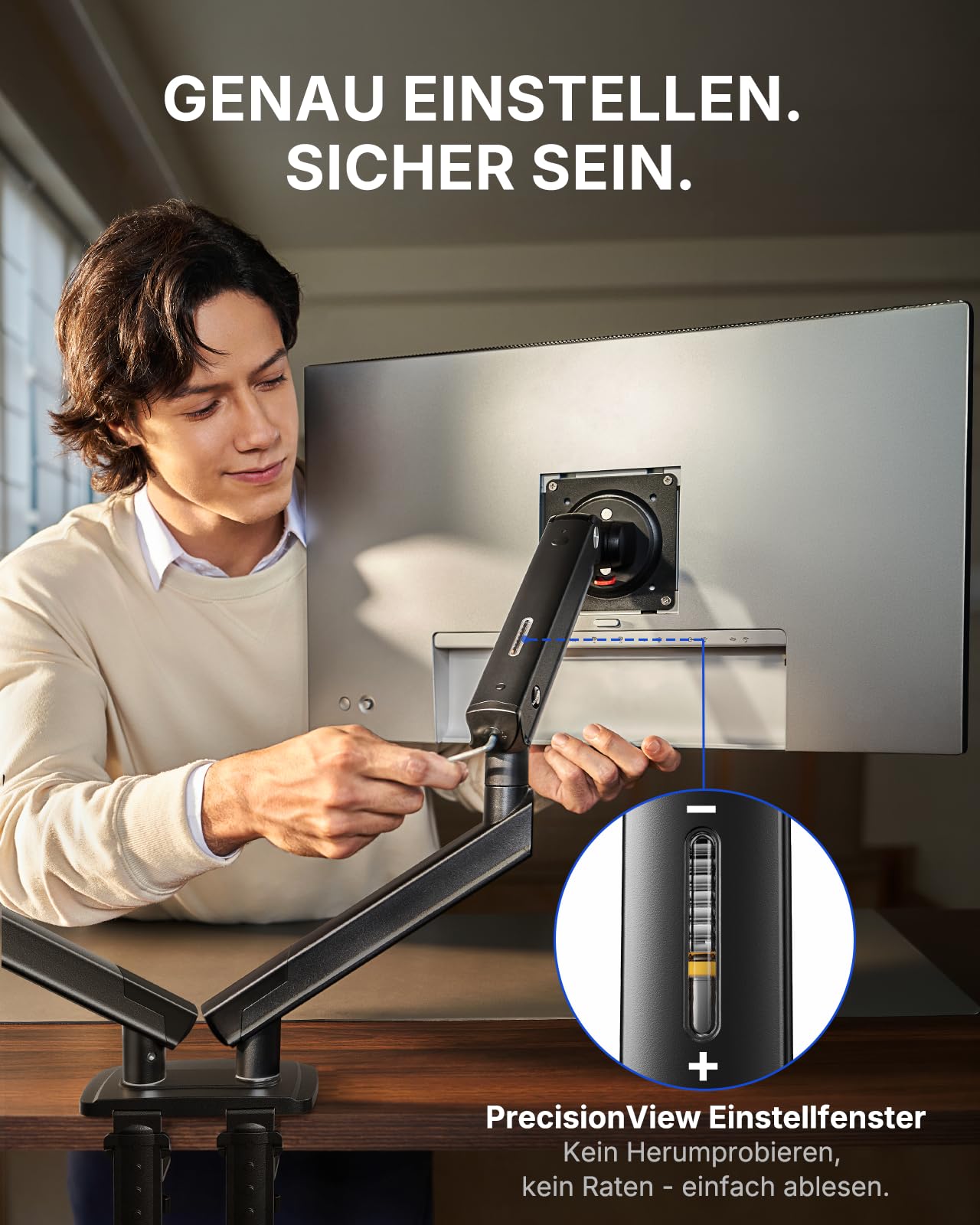 HUANUO MonitorHalterung 2 Monitore für 13–32 Zoll, MechaSpring Bildschirmhalterung bis 9 kg, FlowLift Pro Monitorarm (Neigung/Schwenk/Rotation) werkzeuglos montierbar VESA 75/100 mm, für Gaming&Office