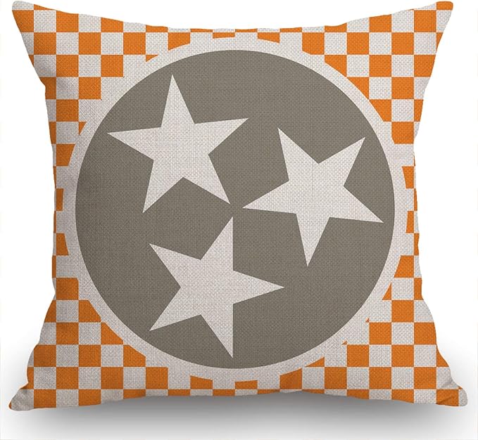 Swono Tennessee Cotton Linen Throw Pillow Case Tennessee Orange Grey Star Flag Printed Pillow Cushion Cover Home Sofa Decorative 18 X 18 Inch (Cushion Cover)