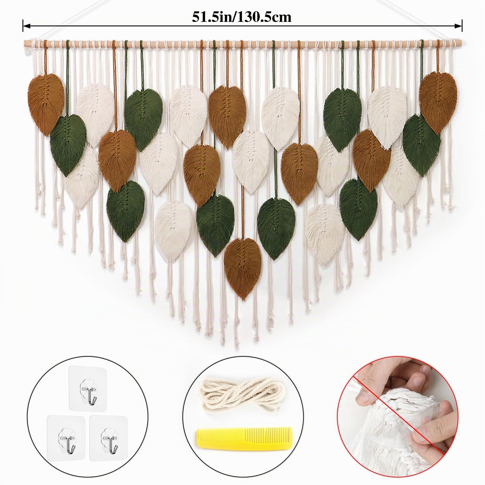 Weldomcor Macrame da Parete in Macramè, Decorazione Bohémien, Decorazione per la Casa, Camera da Letto, 130cm x 85 cm(Verde militare)